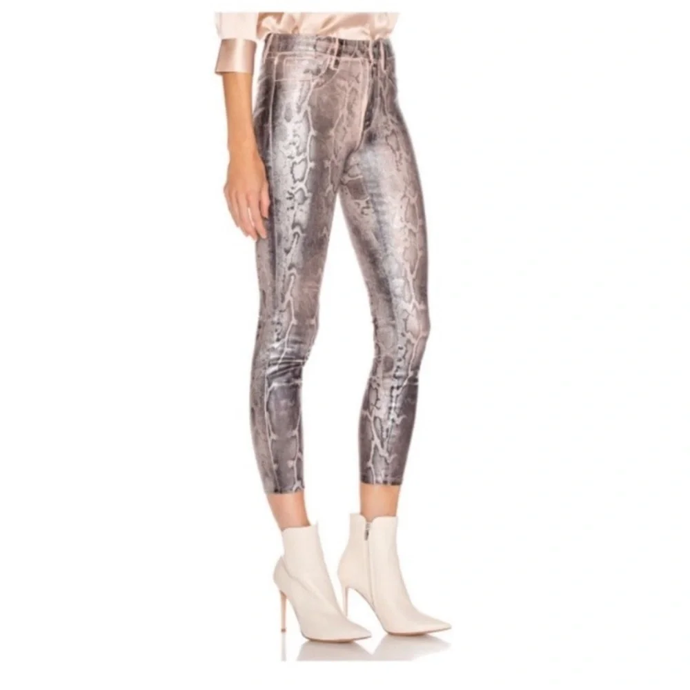 ✅ L’AGENCE Jeans Margot Skinny High Rise Petal Black Snake Skin Crackle Foil